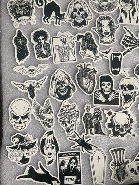 Black & White Gothic Skull and Horror Sticker set lot 4